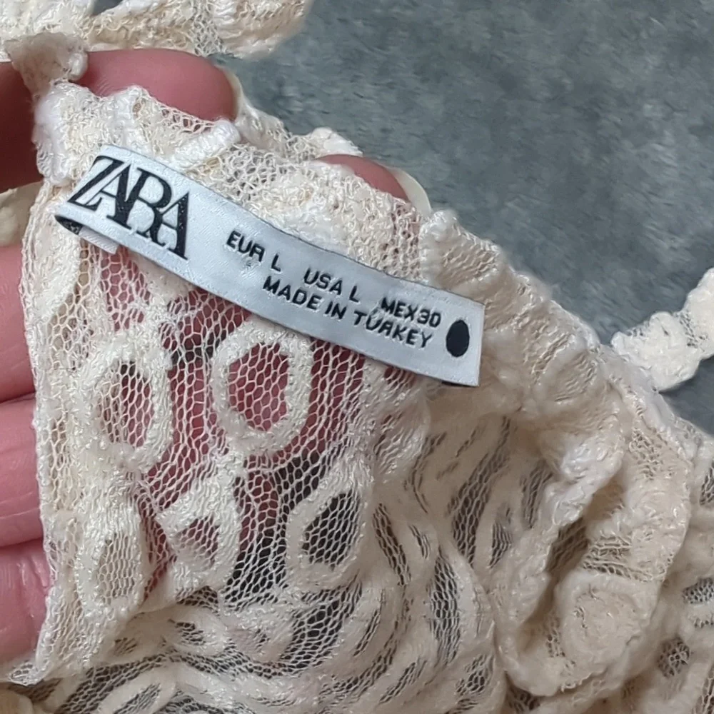 Zara Sheer Ivory Lace Romantic Cottagecore Flirty Balloon Sleeve Top Size Large